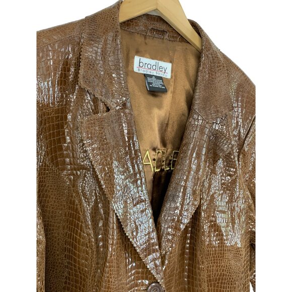 Bradley Bayou Brown Croc-Embossed Shiny Leather Blazer Jacket 2X EUC 8165 - Picture 9 of 10